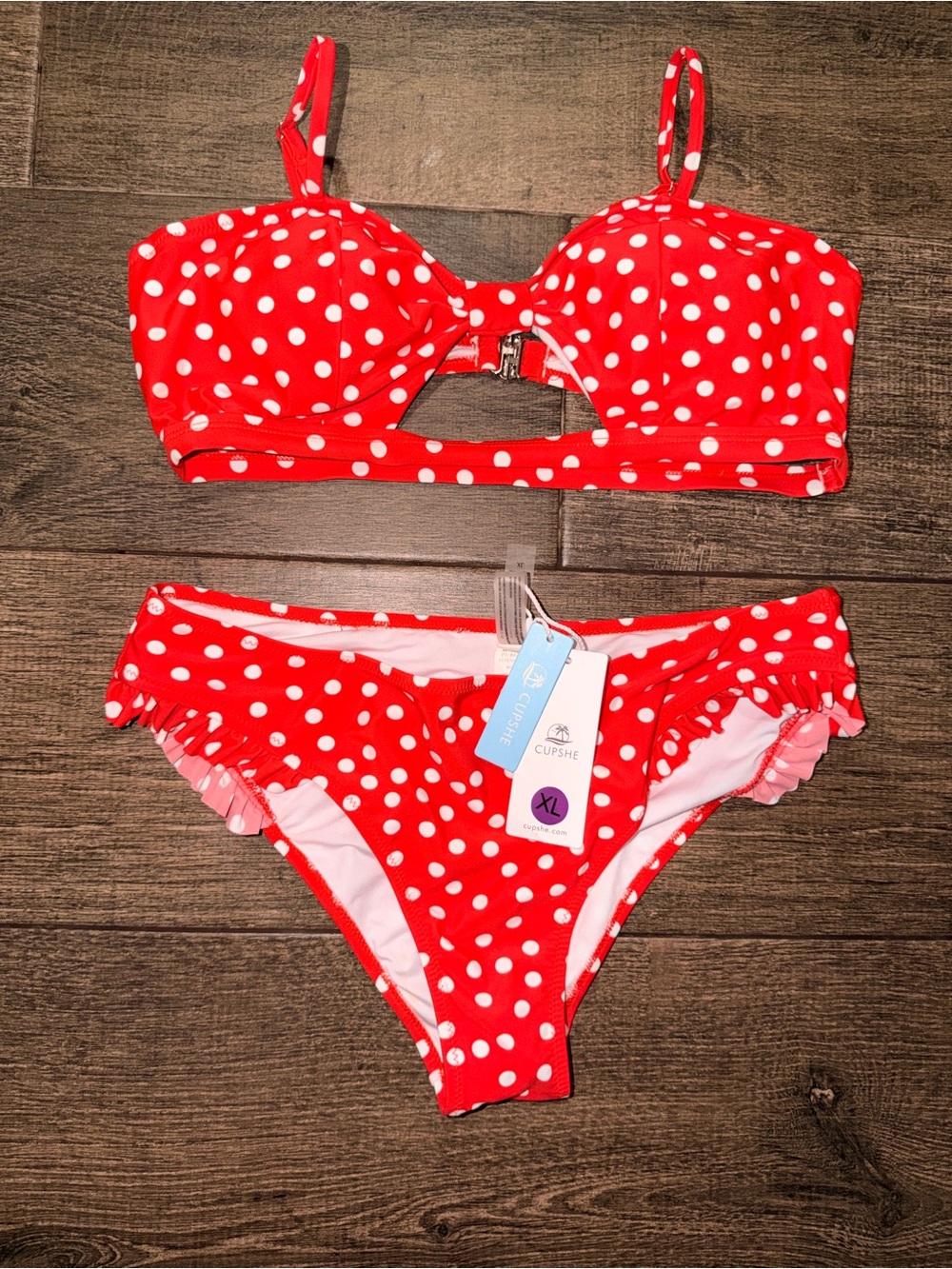 Cupshe Girls Red & White Polka Dot Two-Piece Bikini